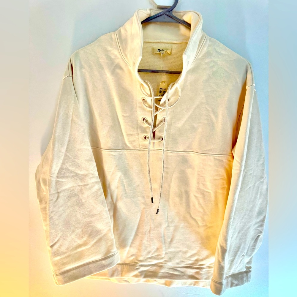 NWT- Madewell laced up collar sweatshirt in cream . Size XXS